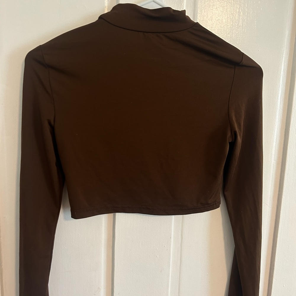Women's Brown Long Sleeve Crop Top
